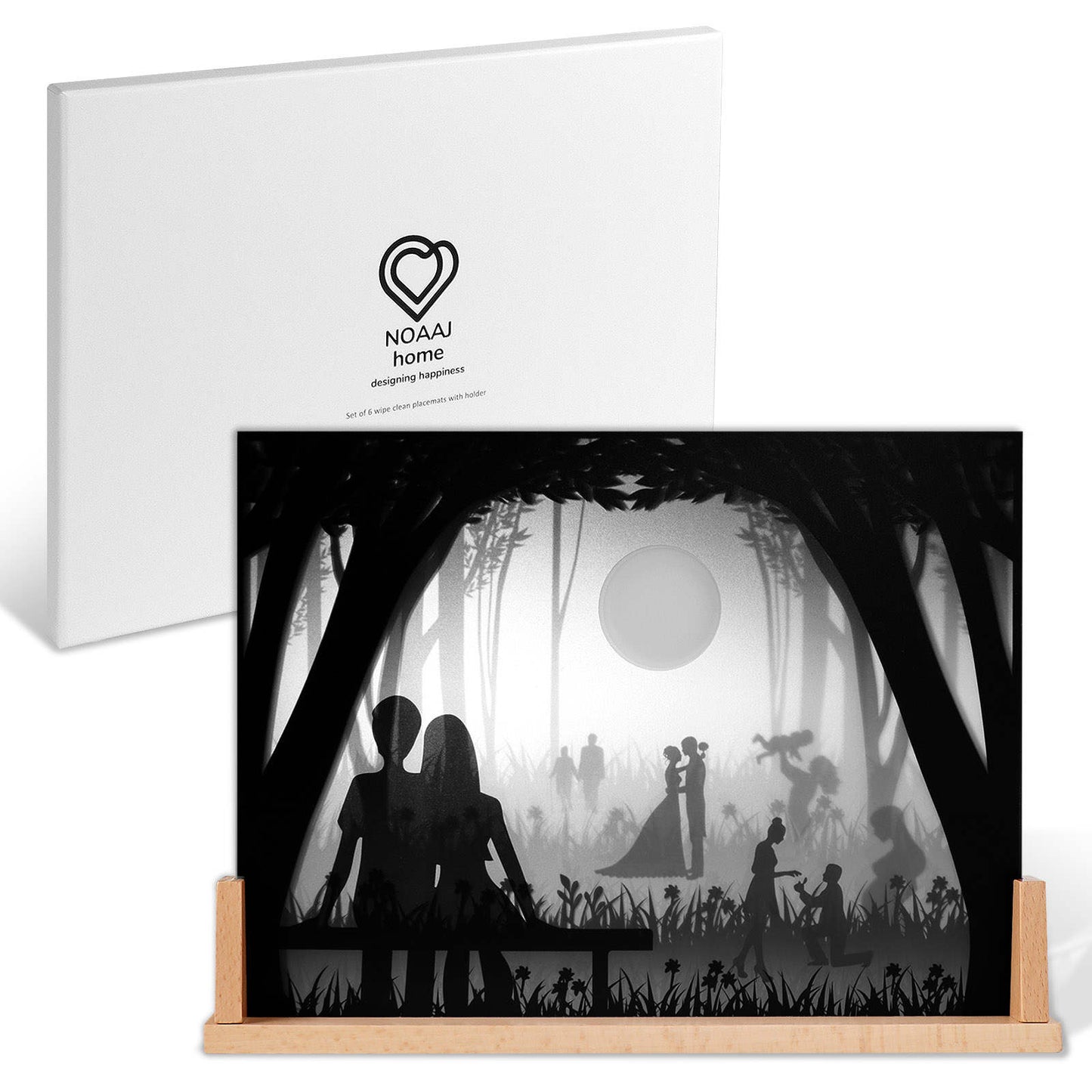 Set of 6 Placemats in Wooden Holder
